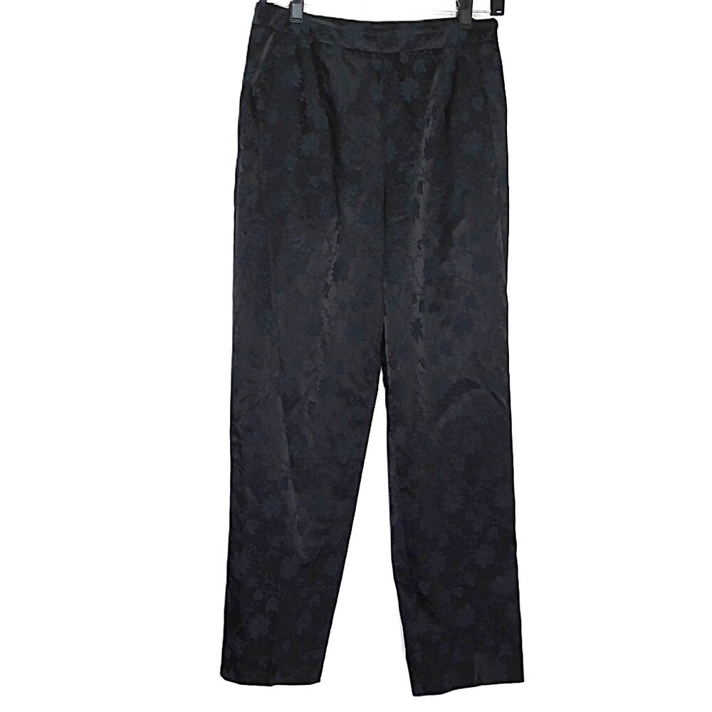 Ann Taylor Black on Black Floral Pants Dressy Silky Retro Tapered Lined Y2k Sz 8